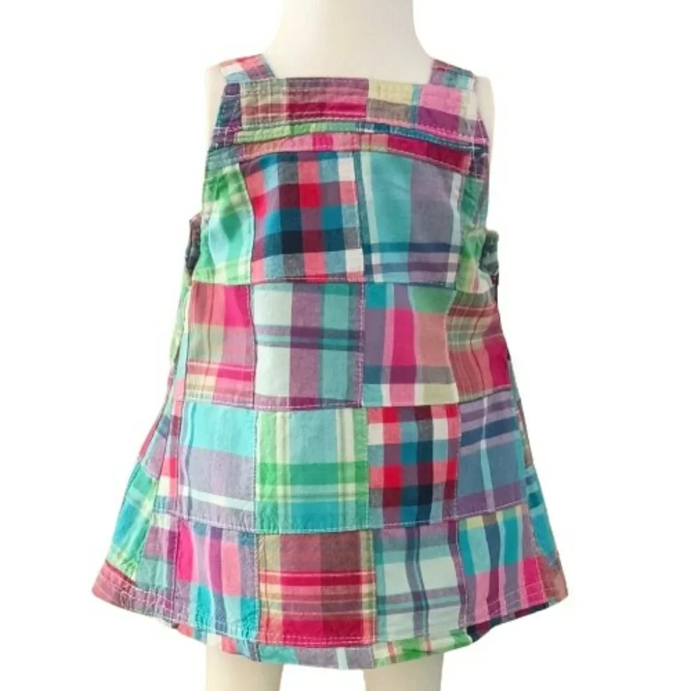 Girls Patchwork Jumper Dress 6-9M Vintage Arizona Plaid Stripe Sundress